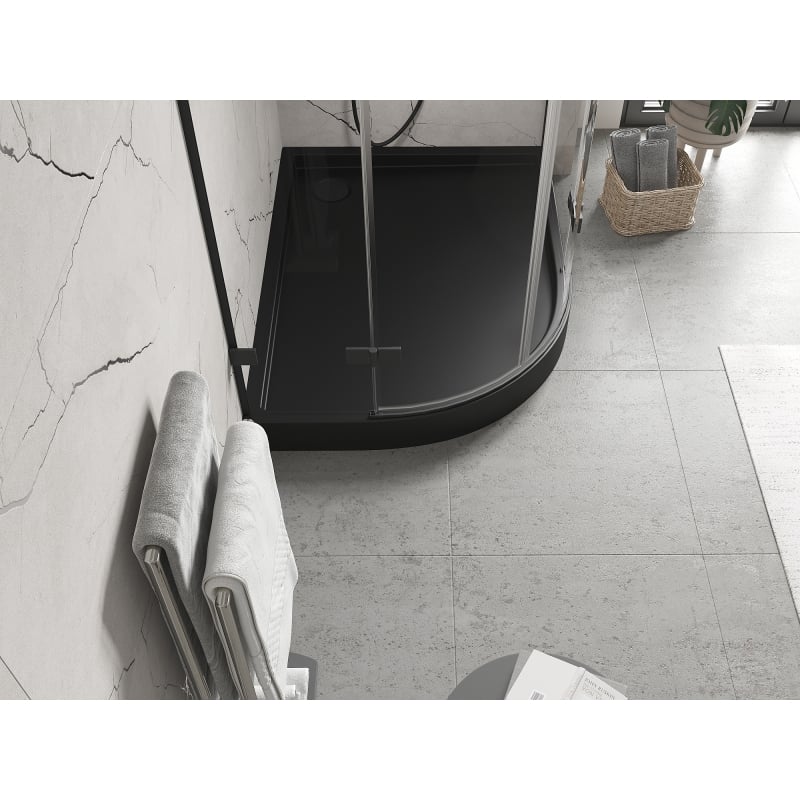 Mexen Flow+ receveur de douche quart de cercle asymétrique droit 100 x 90 cm, noir mat - 46Q709010RH