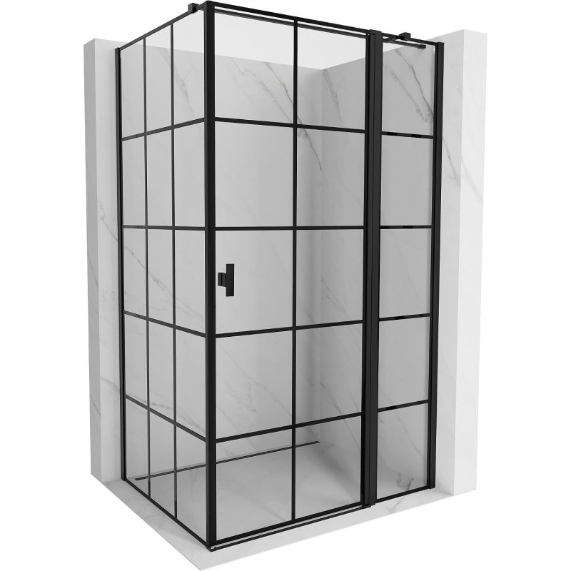 Mexen Mist T cabine de douche pivotante droite 80 x 95 cm, quadrillage noir, noir - 8A4T-080-095-70-77-P