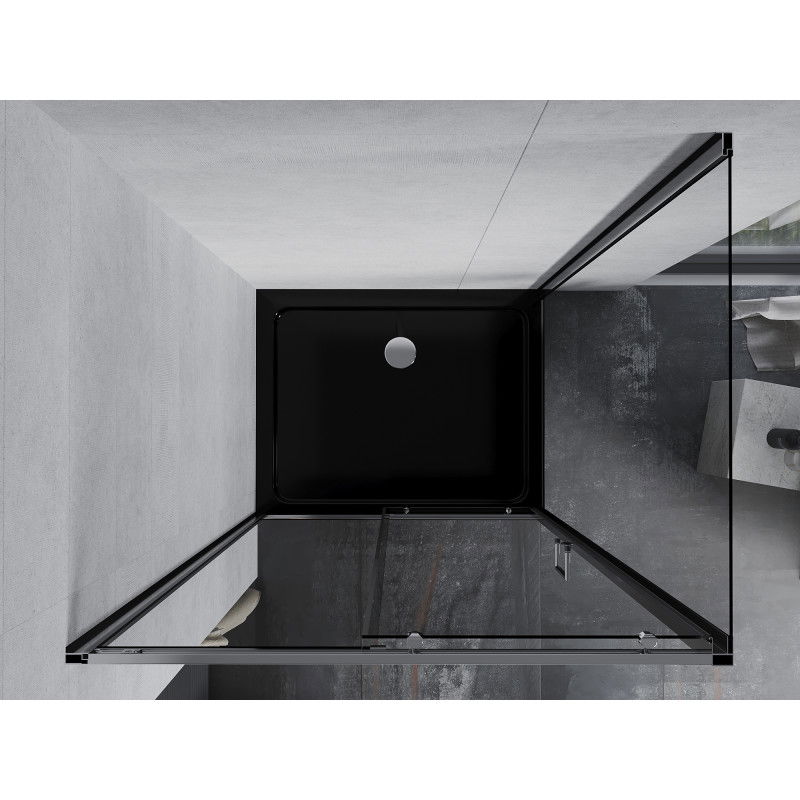 Mexen Apia cabine de douche coulissante 140 x 100 cm, transparent, chromé + receveur plat, noir - 840-140-100-01-00-4070