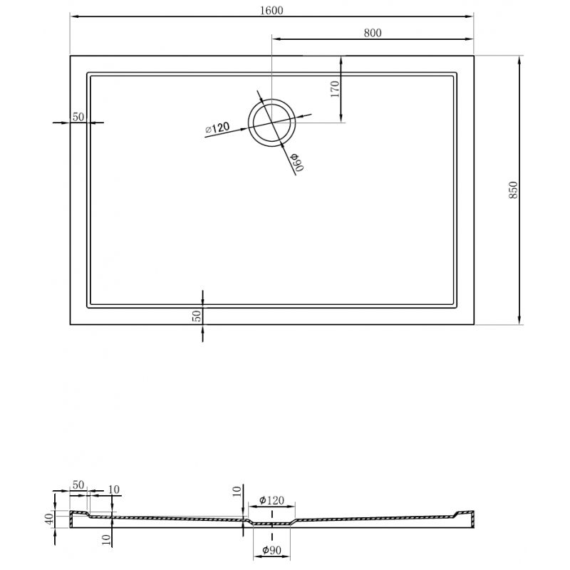 Mexen Flow receveur de douche rectangulaire slim 160 x 85 cm, noir mat - 46R708516