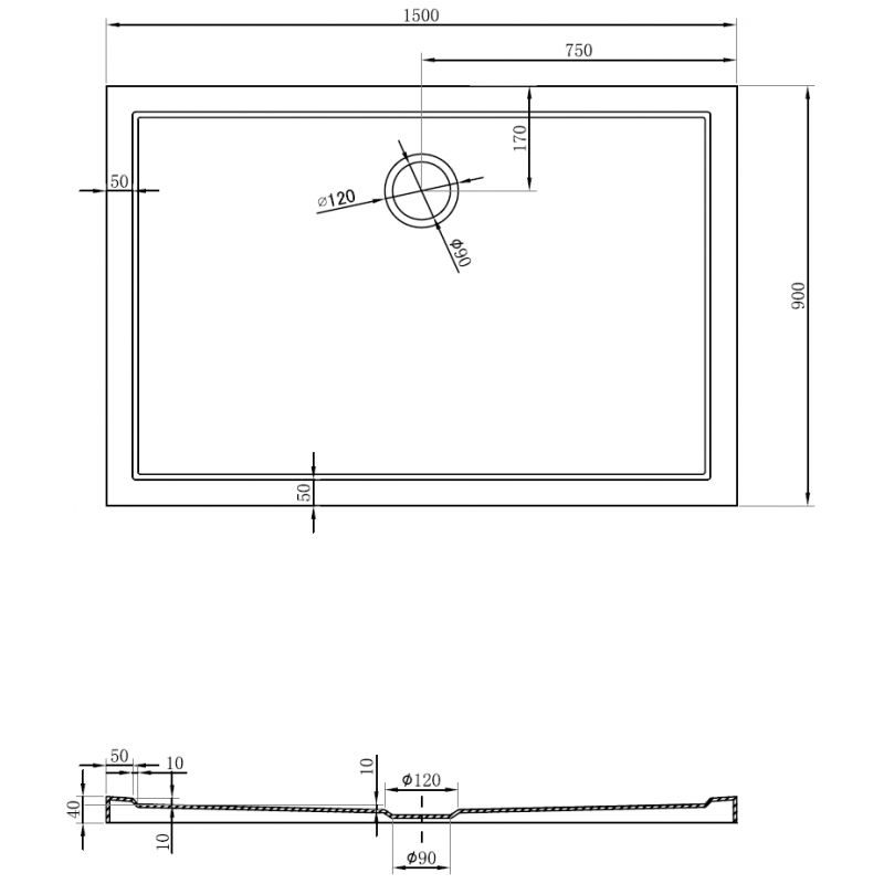 Mexen Flow receveur de douche rectangulaire slim 150 x 90 cm, blanc brillant - 46R109015