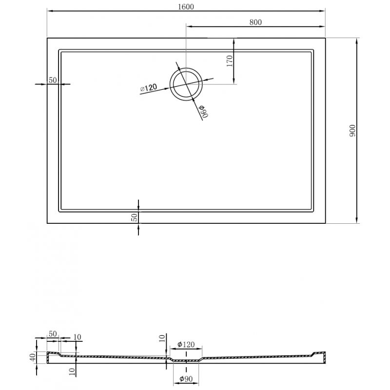 Mexen Flow receveur de douche rectangulaire slim 160 x 90 cm, noir mat - 46R709016