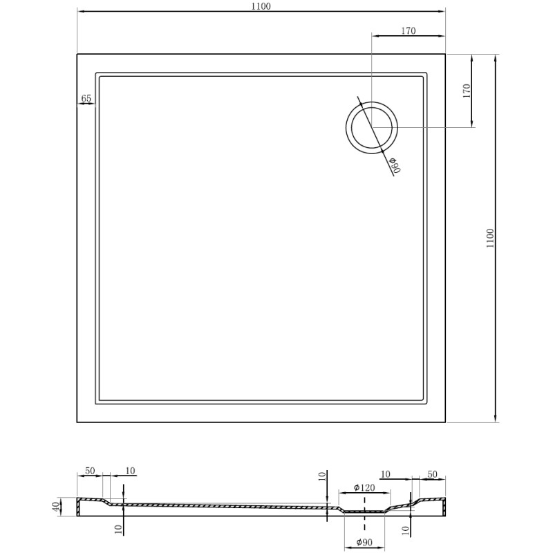 Mexen Flow receveur de douche carré slim 110 x 110 cm, blanc brillant - 46S101111