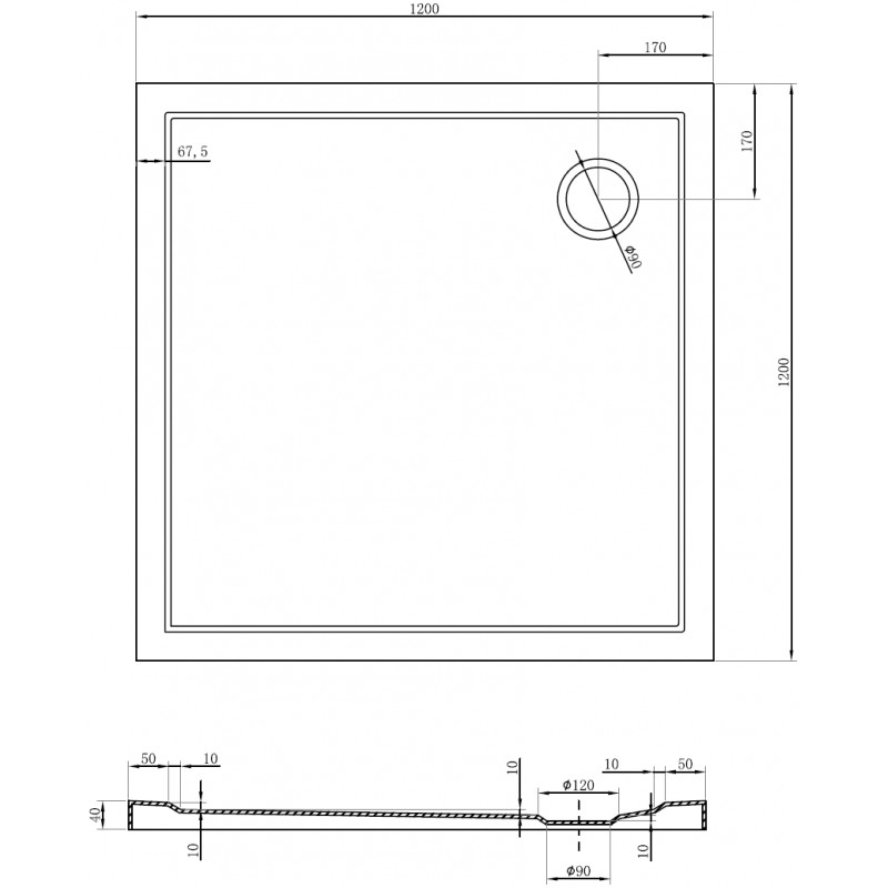 Mexen Flow receveur de douche carré slim 120 x 120 cm, blanc brillant - 46S101212