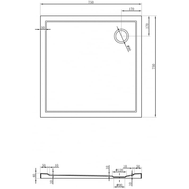 Mexen Flow receveur de douche carré slim 75 x 75 cm, blanc brillant - 46S107575