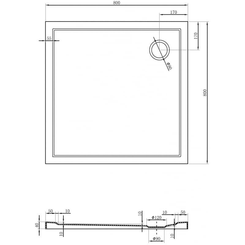 Mexen Flow receveur de douche carré slim 80 x 80 cm, noir mat - 46S708080