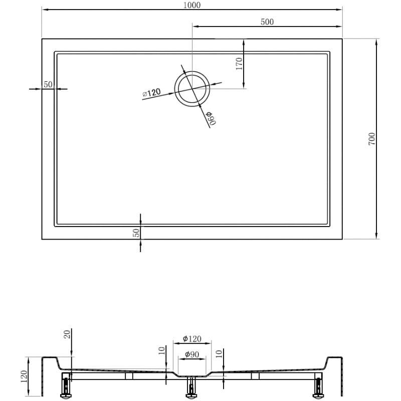 Mexen Flow+ receveur de douche rectangulaire 100 x 70 cm, blanc brillant - 46R107010H