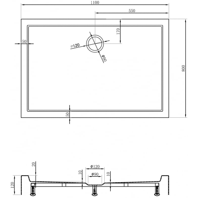 Mexen Flow+ receveur rectangulaire 110 x 80 cm, blanc brillant - 46R108011H