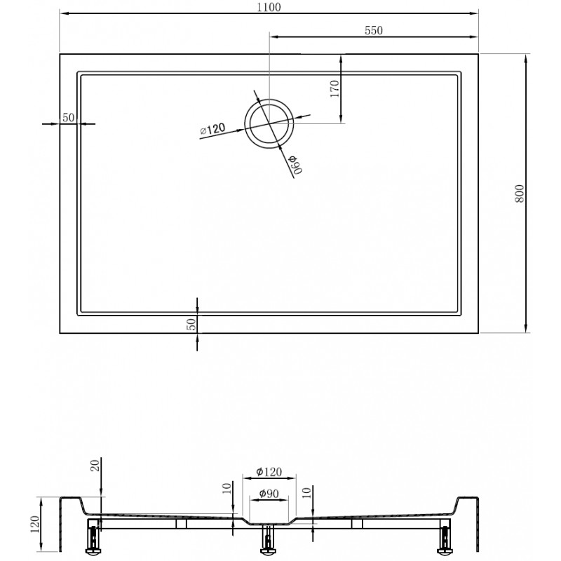 Mexen Flow+ receveur de douche rectangulaire 110 x 80 cm, noir mat - 46R708011H