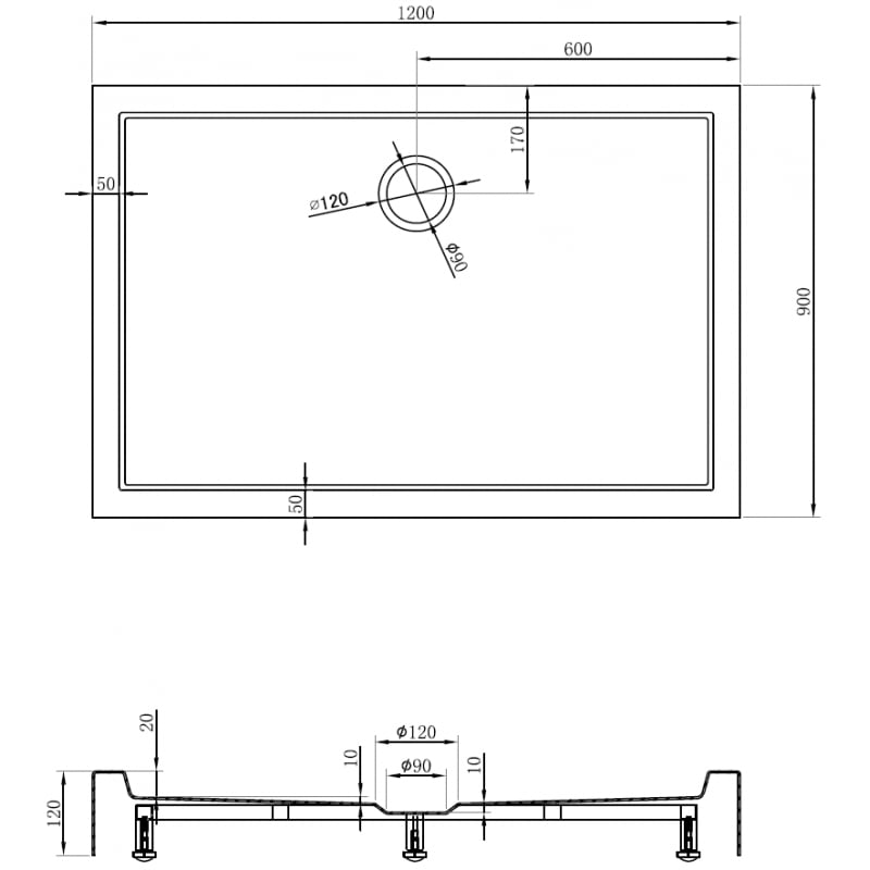 Mexen Flow+ receveur rectangulaire 120 x 90 cm, blanc brillant - 46R109012H
