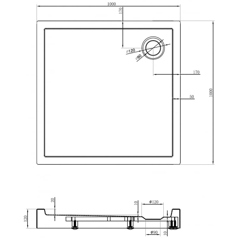 Mexen Flow+ receveur de douche carré 100 x 100 cm, noir mat - 46S701010H