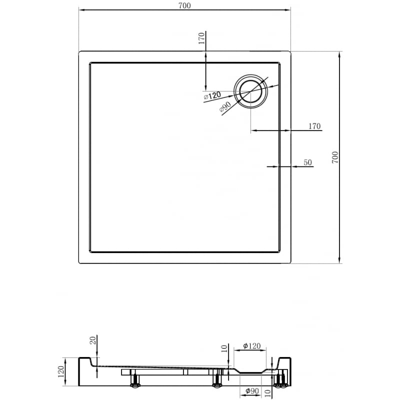 Mexen Flow+ receveur de douche carré 70 x 70 cm, noir mat - 46S707070H