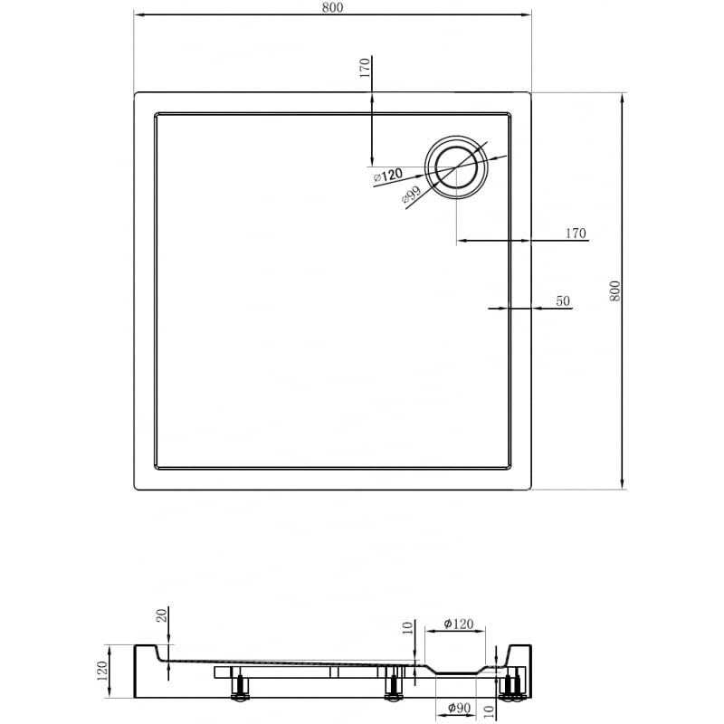 Mexen Flow+ receveur de douche carré 80 x 80 cm, blanc brillant - 46S108080H