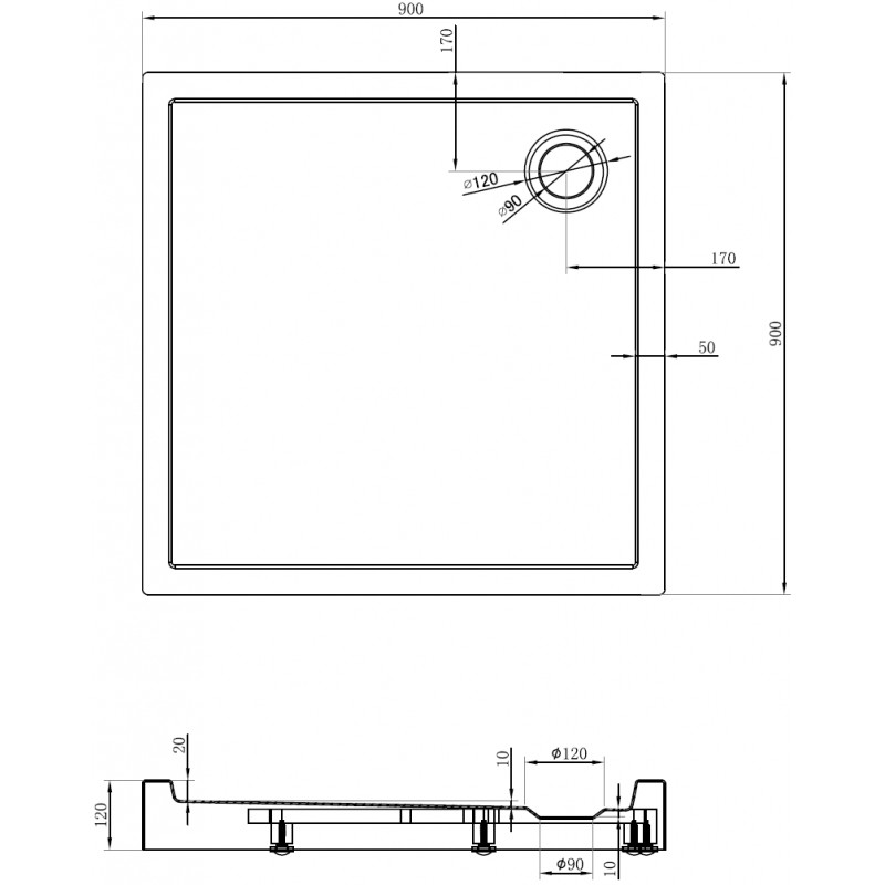 Mexen Flow+ receveur de douche carré 90 x 90 cm, blanc brillant - 46S109090H