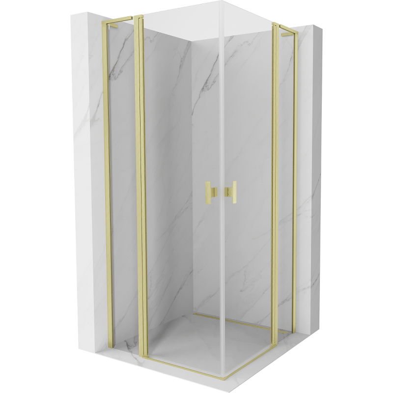 Mexen Mist L Duo cabine de douche pivotante 100 x 100 cm, transparent, or brossé - 8A4L-100-100-55-00