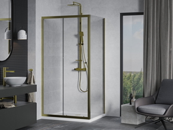 Mexen Apia cabine de douche coulissante 110 x 80 cm, transparent, doré + receveur plat, blanc- 840-110-080-50-00-4010G