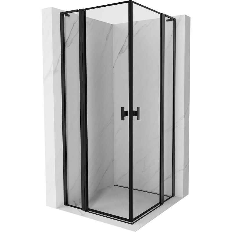 Mexen Mist L Duo cabine de douche pivotante 100 x 100 cm, cadre noir, noir - 8A4L-100L-100P-70-70