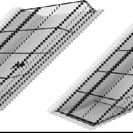 Mexen Mist L Duo cabine de douche à charnière 120 x 110 cm, motif grille noire, noire - 8A4L-120L-110P-70-77
