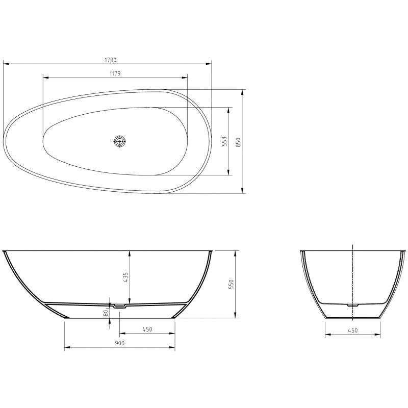 Mexen Glass baignoire autoportante transparente 170 x 85 cm, bonde chromée - 58061708511