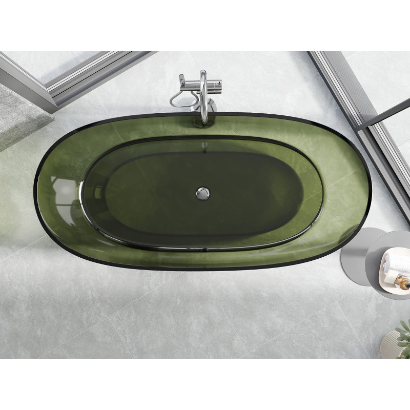 Mexen Pure baignoire îlot transparente 170 x 80 cm, olive, bonde chromée - 58071708001