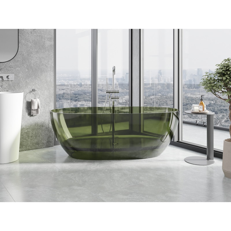 Mexen Pure baignoire îlot transparente 170 x 80 cm, olive, bonde chromée - 58071708001