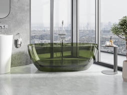 Mexen Pure baignoire îlot transparente 170 x 80 cm, olive, bonde chromée - 58071708001