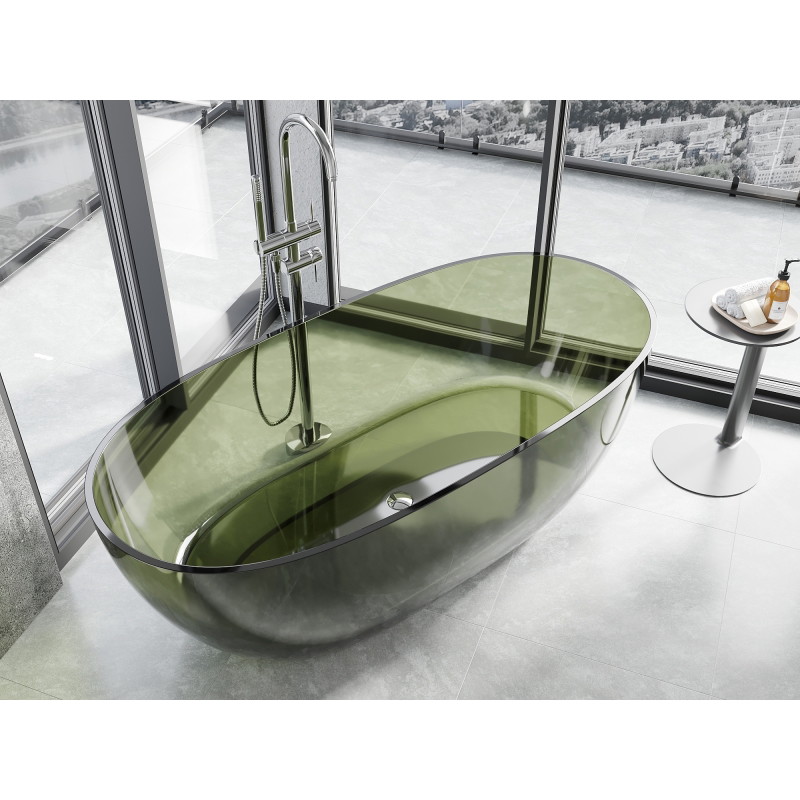 Mexen Pure baignoire îlot transparente 170 x 80 cm, olive, bonde chromée - 58071708001