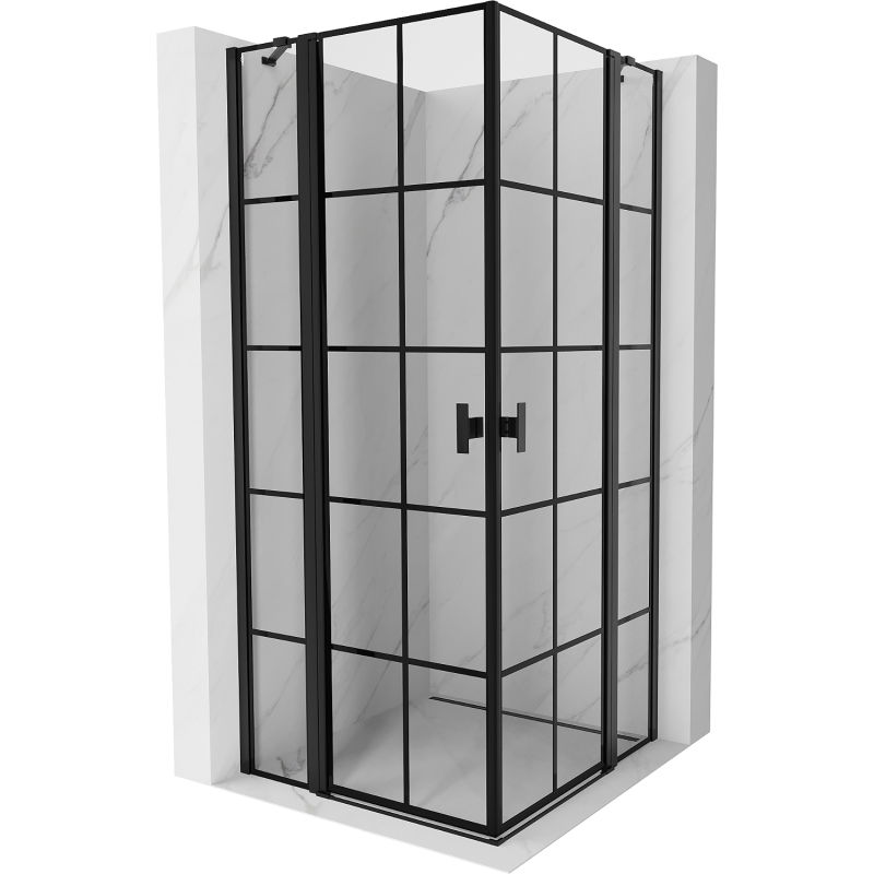 Mexen Mist Duo cabine de douche pivotante 90 x 90 cm, grille noire, noir - 8A4-090L-090P-70-77
