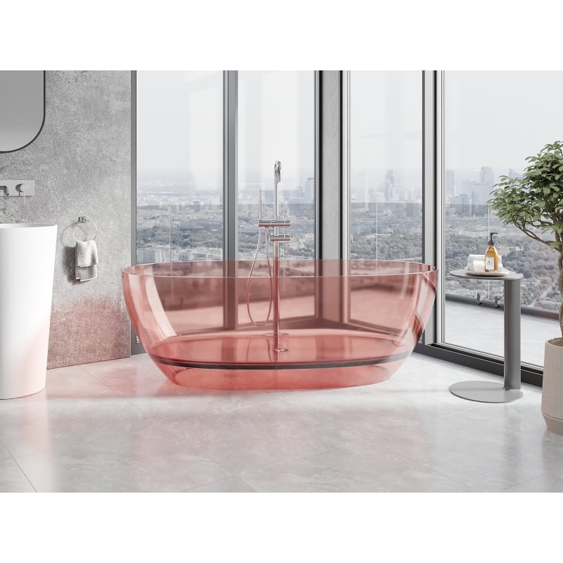 Mexen Pure baignoire autoportante transparente 170 x 80 cm, corail, bouchon chromé - 58071708004