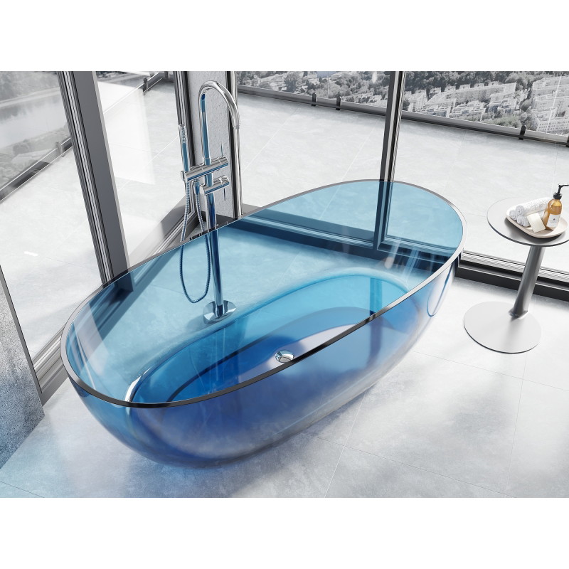 Mexen Pure baignoire autoportante transparente 170 x 80 cm, denim, bonde chromée - 58071708007