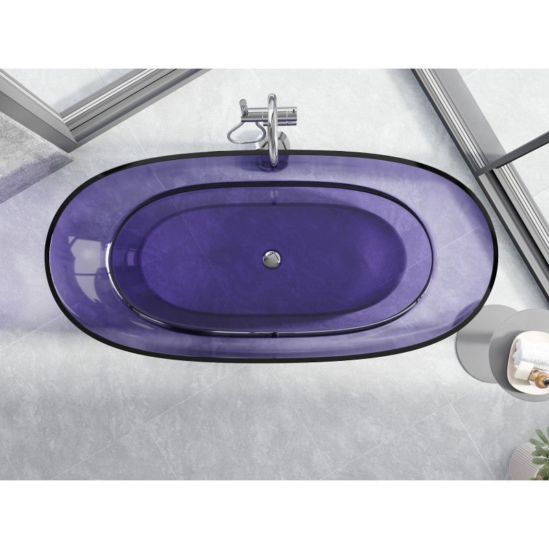 Mexen Pure baignoire autoportante transparente 170 x 80 cm, bleu ardoise foncé, bouchon chromé - 58071708010