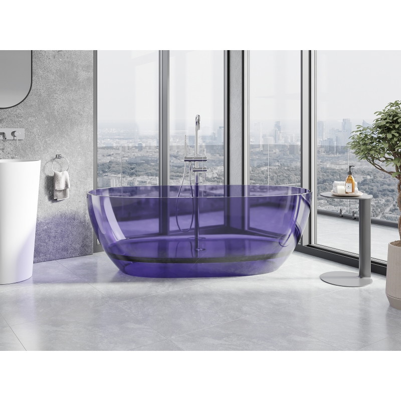 Mexen Pure baignoire autoportante transparente 170 x 80 cm, bleu ardoise foncé, bouchon chromé - 58071708010