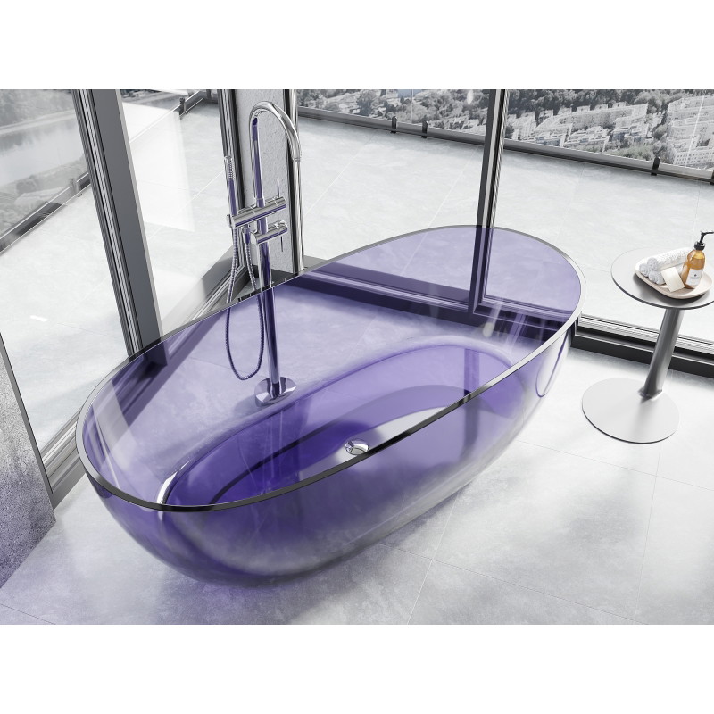 Mexen Pure baignoire autoportante transparente 170 x 80 cm, bleu ardoise foncé, bouchon chromé - 58071708010