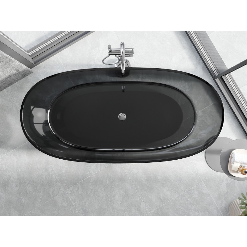 Mexen Pure baignoire autoportante transparente 170 x 80 cm, noir, bonde chromée - 58071708013