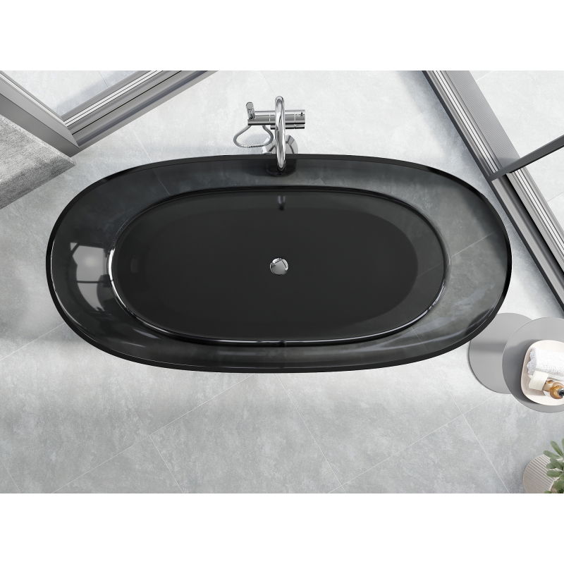 Mexen Pure noire baignoire autoportante transparente 170 x 80 cm, bouchon chromé - 58071708013