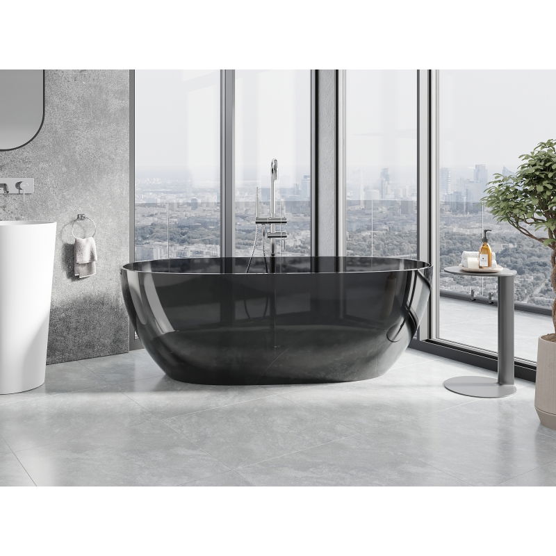 Mexen Pure noire baignoire autoportante transparente 170 x 80 cm, bouchon chromé - 58071708013