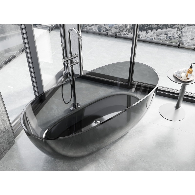 Mexen Pure baignoire autoportante transparente 170 x 80 cm, noir, bonde chromée - 58071708013
