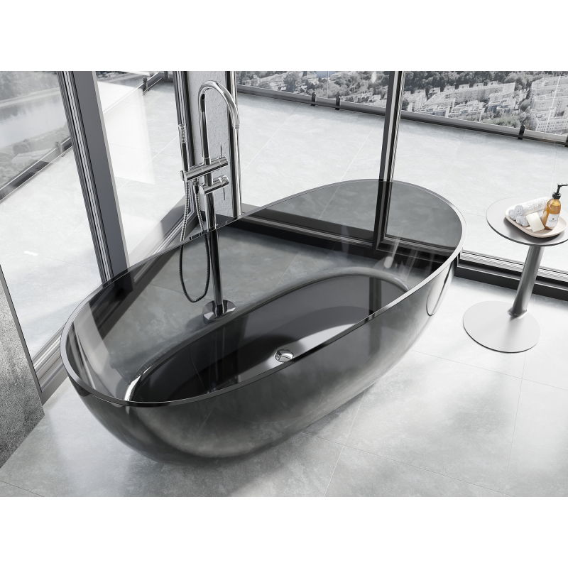 Mexen Pure noire baignoire autoportante transparente 170 x 80 cm, bouchon chromé - 58071708013