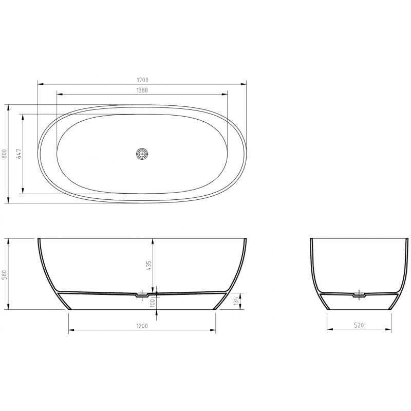 Mexen Pure honey baignoire autoportante transparente 170 x 80 cm, bouchon chromé - 58071708015