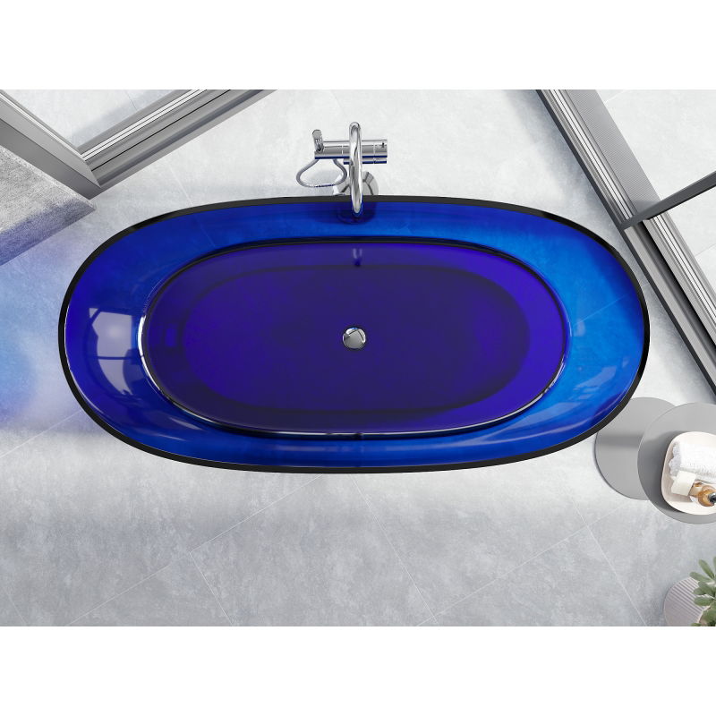 Mexen Pure sapphire baignoire autoportante transparente 170 x 80 cm, bouchon chromé - 58071708016