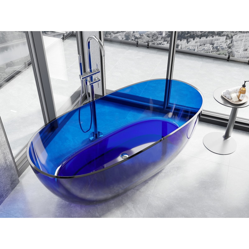 Mexen Pure baignoire autoportante transparente 170 x 80 cm, saphir, bouchon chromé - 58071708016