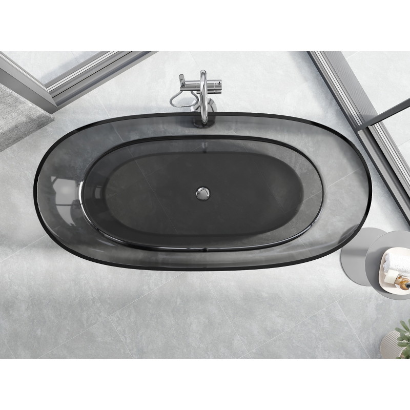 Mexen Pure baignoire autoportante transparente 170 x 80 cm, fumée, bonde chromée - 58071708019