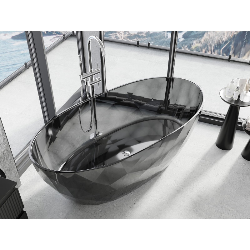 Mexen Orax baignoire autoportante transparente 170 x 80 cm, noir, bouchon chromé - 58081708013