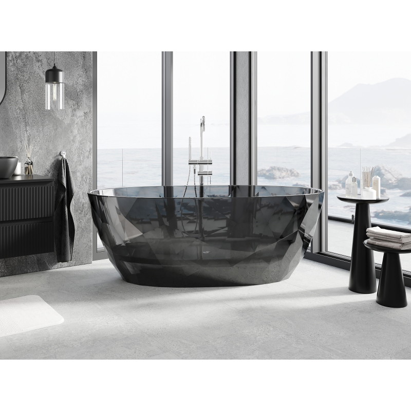 Mexen Orax baignoire autoportante transparente 170 x 80 cm, noir, bouchon chromé - 58081708013