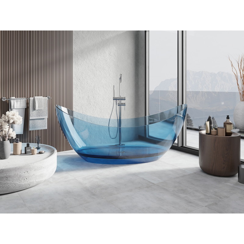Mexen Vea baignoire autoportante transparente 180 x 80 cm, denim, bouchon chromé - 58091808007