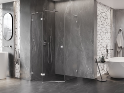 Mexen Lunar L cabine de douche pentagonale pivotante gauche 80 x 90 cm, transparent, chrome - 831L-080L-090P-01-00-L