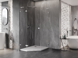 Mexen Lunar L cabine de douche pentagonale à charnière gauche 80 x 100 cm, transparent, chrome - 831L-080L-100P-01-00-L