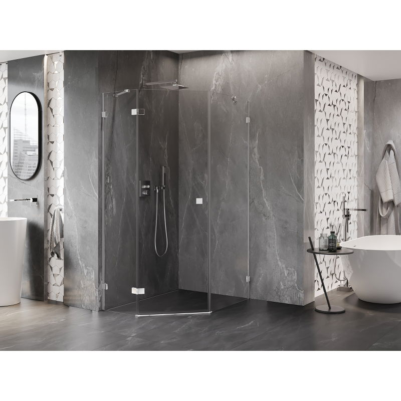 Mexen Lunar cabine de douche pentagonale pivotante gauche 80 x 90 cm, transparente, chrome - 831-080L-090P-01-00-L