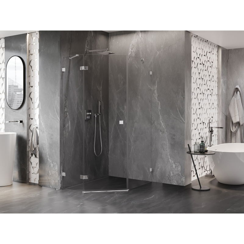 Mexen Lunar cabine de douche pentagonale pivotante gauche 80 x 100 cm, transparent, chrome - 831-080L-100P-01-00-L