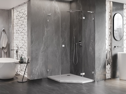 Mexen Lunar L cabine de douche pentagonale à charnière droite 80 x 90 cm, transparent, chromé - 831L-080P-090L-01-00-P